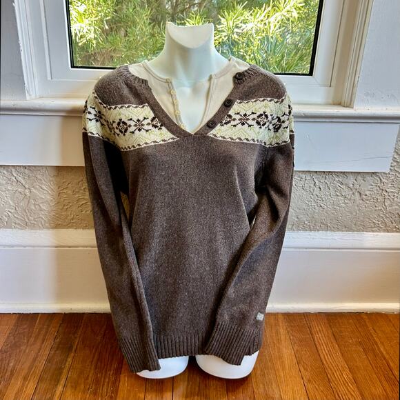 The North Face Mock Henley Women’s Large Brown Wool Blend Knit Sweater - Picture 8 of 14